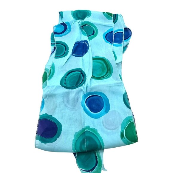 Blue Green Scarf Colorful Polka Dot Multi End Tie Scalloped Edges JJ3796 - Picture 3 of 6